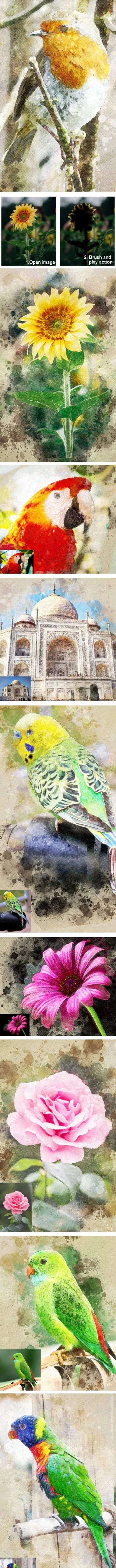 水彩艺术绘画效果ps动作 Photoshop Action Vol 2