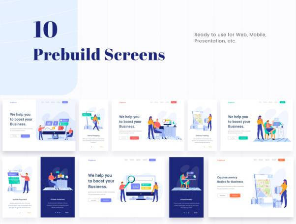 创业网站电子商务说明Website E-Commerce Illust