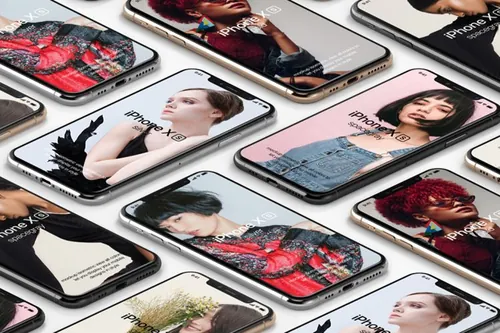 高品质的iPhone XS Max智能手机样机模板 Psd iPhone XS Mockup Isometric