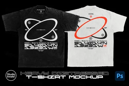街头潮牌服饰做旧T恤丝网印刷设计贴图样机模板 Heavy Distressed T-Shirt Mockup