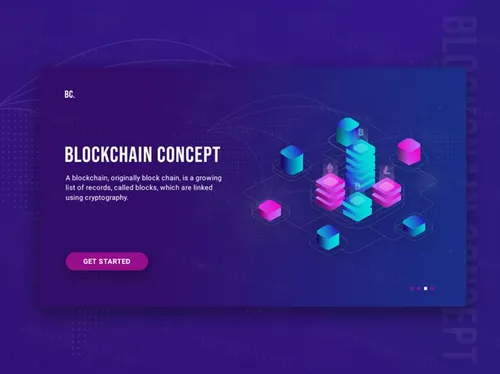 2.5D等距设计风格区块链落地页设计PSD模版 Blockc