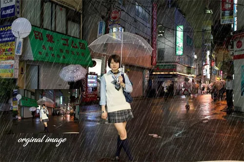 倾斜雨水效果Photoshop动作下载Raining Photosho
