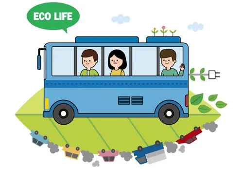 ECO LIFE 电动车绿色出行有机生态AI矢量插图素材  ti123a3105