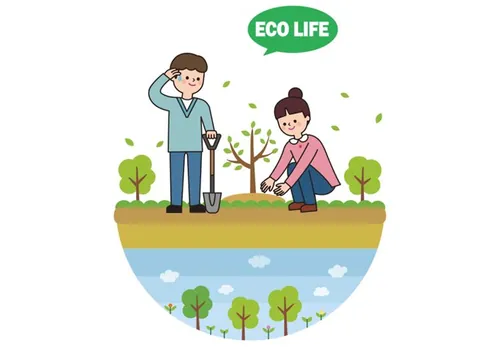 ECO LIFE 绿色植树有机生态AI矢量插图素材 ti123a3109