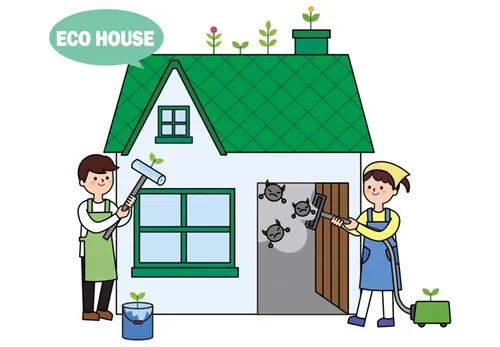 ECO HOUSE 绿色有机家居生活宣传AI矢量插图素材 ti123a3111