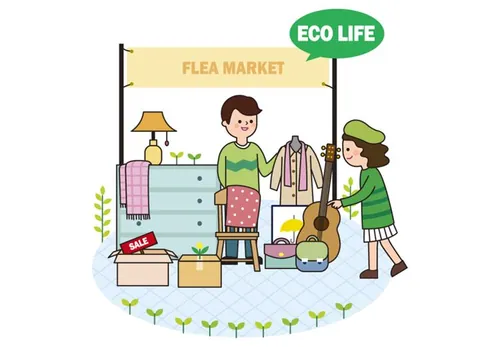 ECO LIFE 绿色生活FLEA MARKET二手市场宣传AI矢量插图素材 ti123a3118