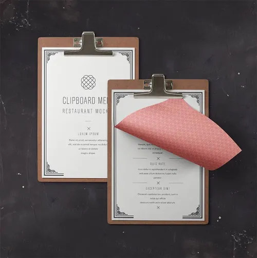 剪贴板菜单psd餐厅样机 Psd Restaurant Menu Mockup