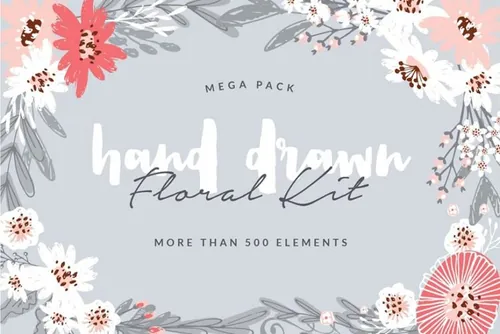 手绘花卉插画元素 Hand-Drawn-Floral-Kit