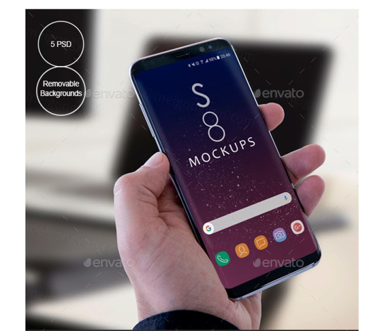 手拿三星Galaxy S8 plus手机PSD贴图S8 Galaxy Modern Android Mockups