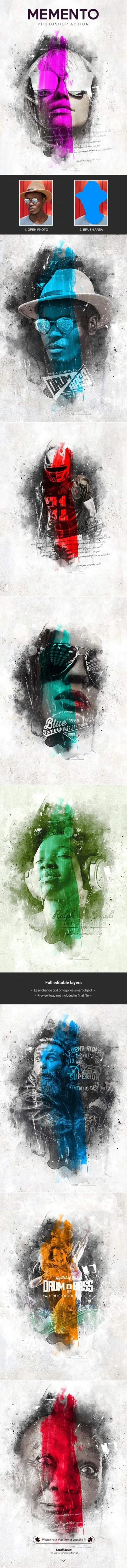 专业颜料绘画艺术效果ps动作下载Memento - Photoshop Action