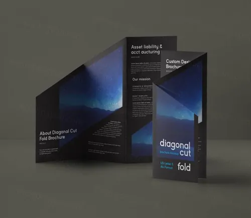 三折页排版样机 Diagonal Psd Tri Fold Mockup US A4