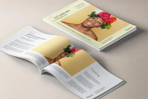 旅行/艺术/摄影/社会杂志设计模板样机 A4 Landscape Magazine Mockup v2