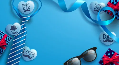 蓝色父亲节快乐领带眼镜礼盒胡子蝴蝶结元素EPS矢量促销海报模板素材