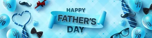 蓝色父亲节快乐领带眼镜礼盒胡子蝴蝶结元素EPS矢量促销海报模