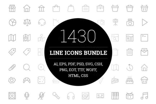 线型网页APP图标素材 1430 Line Icons Bundle