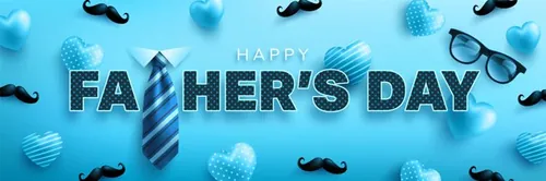 蓝色父亲节快乐领带眼镜礼盒胡子蝴蝶结元素EPS矢量促销海报模