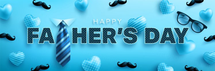 蓝色父亲节快乐领带眼镜礼盒胡子蝴蝶结元素EPS矢量促销海报模板素材