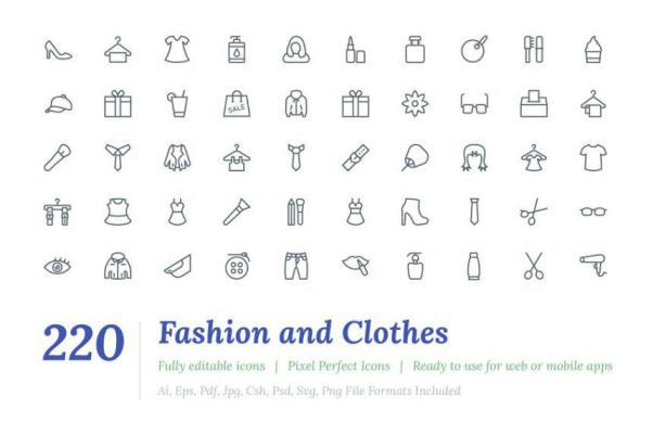时尚时装和服装系列图标Fashion and Clothes Line Icon