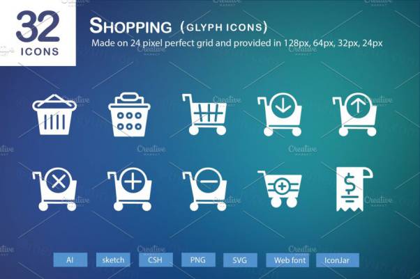 购物车图标素材 32 Shopping Glyph Icons