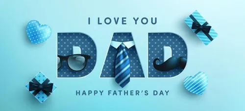 蓝色父亲节快乐领带眼镜礼盒胡子蝴蝶结元素EPS矢量促销海报模