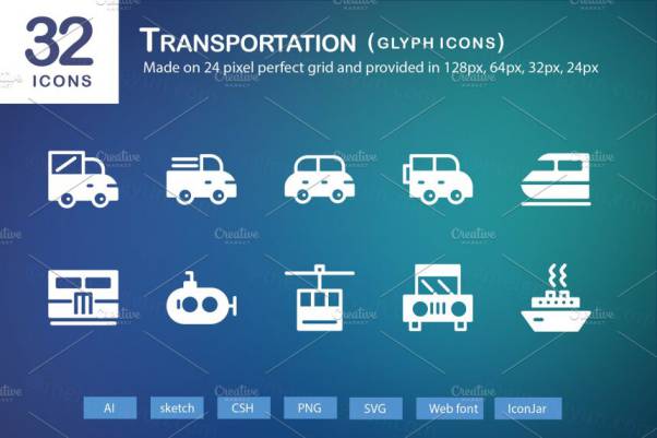 交通app图标素材 32 Transportation Glyph Icons
