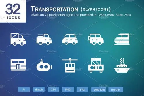 交通app图标素材 32 Transportation Glyph Icons