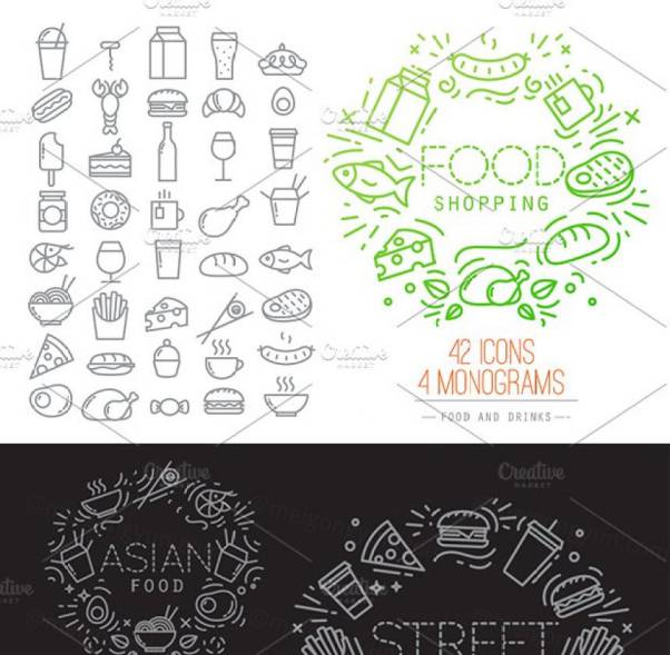 扁平化食物图标素材 Flat Food Icons