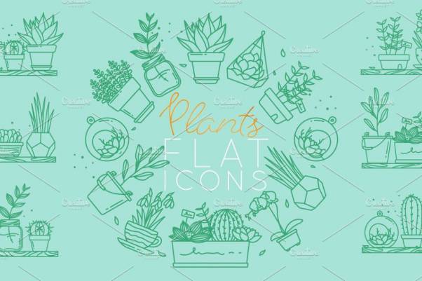 扁平化植物插画图标 Plants Flat Icons
