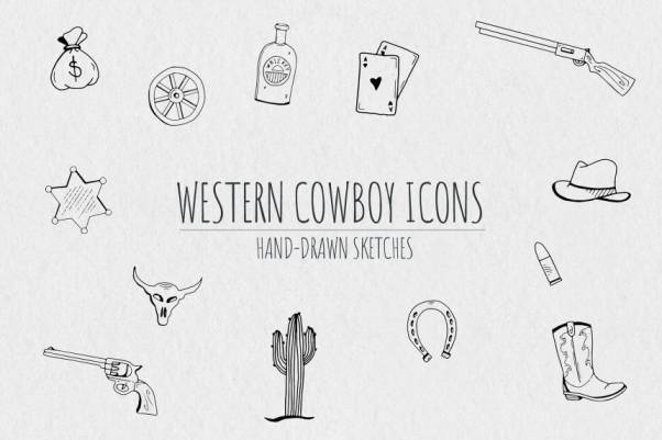 手绘西部牛仔元素图标素材 Hand-Drawn Western Cowboy I
