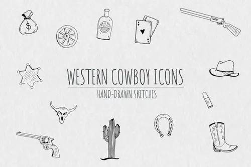手绘西部牛仔元素图标素材 Hand-Drawn Western Cowboy I