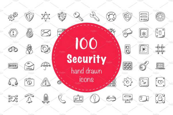 安全涂鸦图标素材 100 Security Doodle Icons