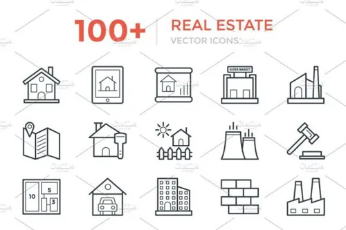 房地产资产矢量图标 100  Real Estate Vector I