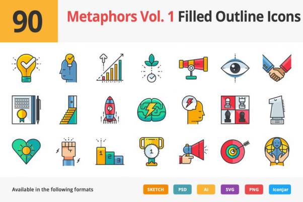 隐喻图标制作 90 Metaphors Filled Icons
