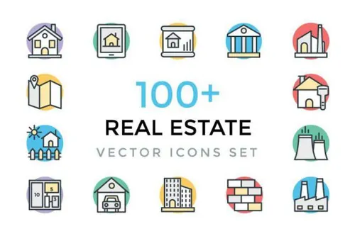 100 房地产矢量图标 100  Real Estate Vector Icon