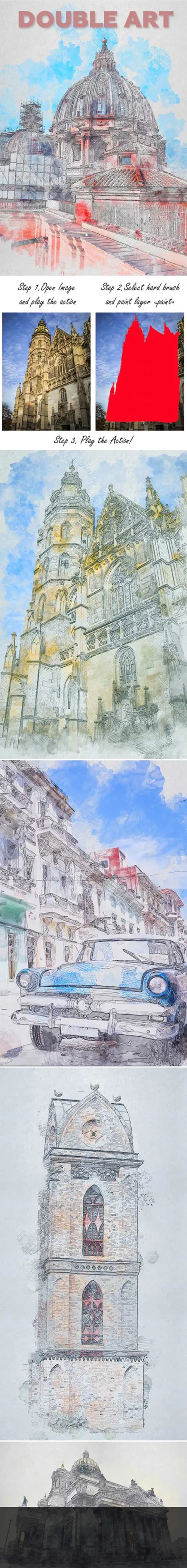 复古现代彩色绘画艺术Ps动作Double Art Photoshop Action