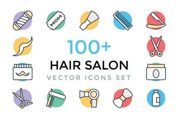 100 理发店矢量图标 100  Hair Salon Vector Icons