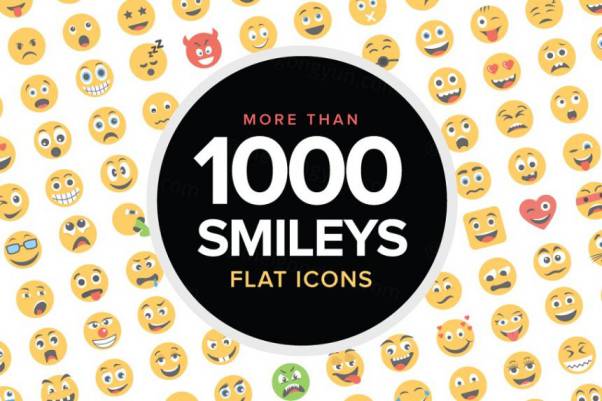 1000个扁平的笑脸图标 1000 Flat Smiley Icons