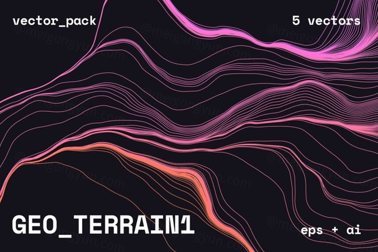 未来派人工智能区块链数据可视化抽象地形等高线波浪矢量图形 G