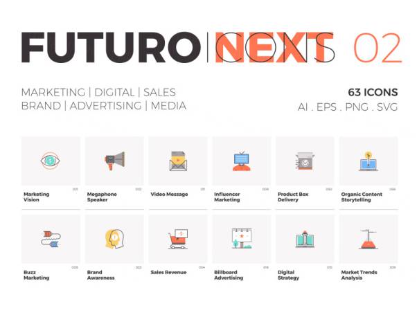 未来风格的市场营销图标套装Futuro Next Marketing