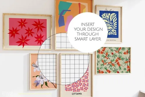 极简主义木框艺术画框海报展示样机模板 6 frame mockup gallery sunshine