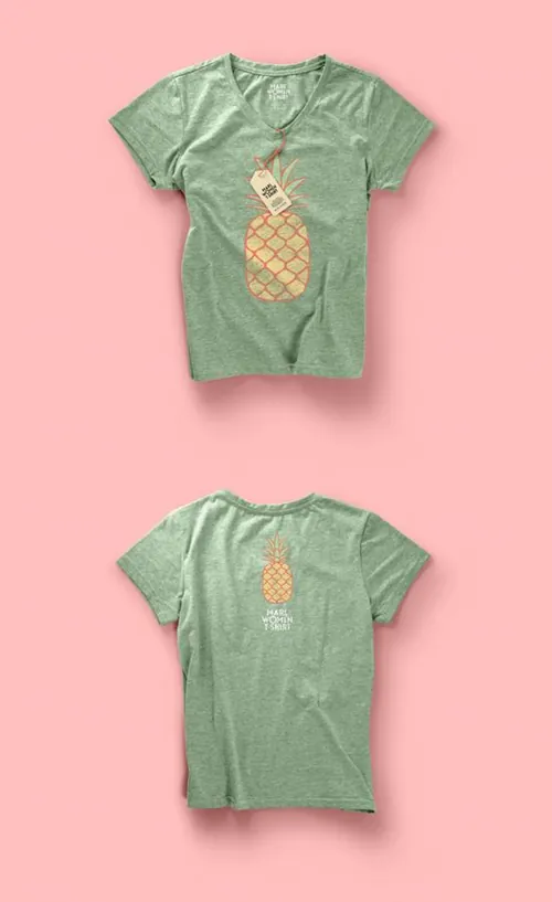 女士V领T恤样机 Woman Psd Marl T-shirt Mockup Vol2