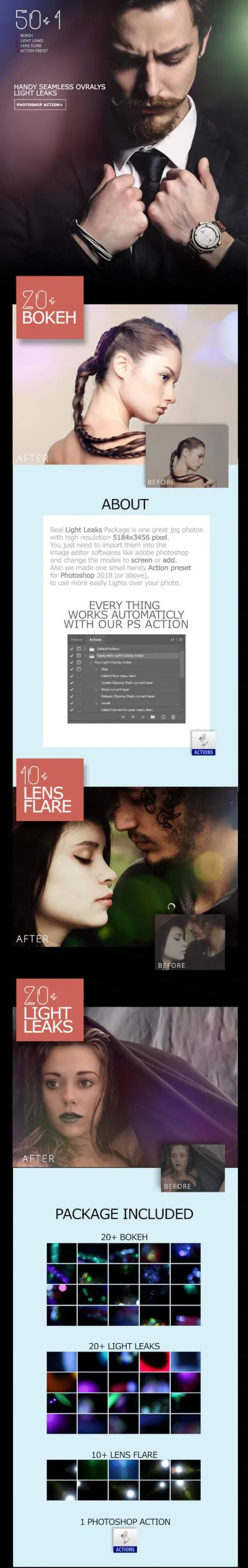 多彩灯光无缝叠层照片效果模板Overlays Photo Effects
