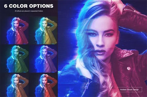 全息彩色动感线条在线游戏创意效果Hologram Photoshop