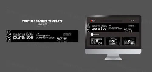 潮流酸性暗黑风酒吧KTV饮料酒水youtube个人主页横幅海报PSD设计模板