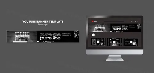潮流酸性暗黑风酒吧KTV饮料酒水youtube封面横幅海报PSD设计模板