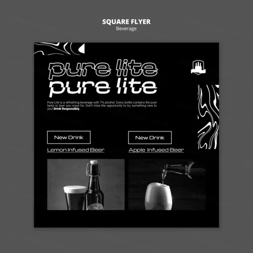 潮流酸性暗黑风酒吧KTV饮料酒水方形宣传单海报PSD设计模板