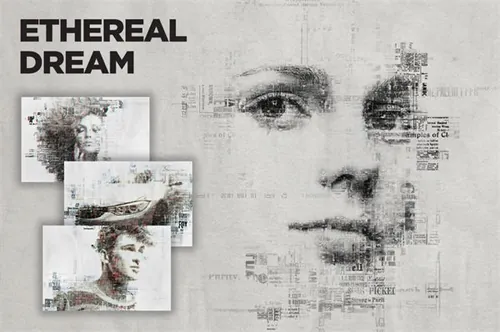 高品质的抽象双重曝光报纸打印Ps动作newspaper-print