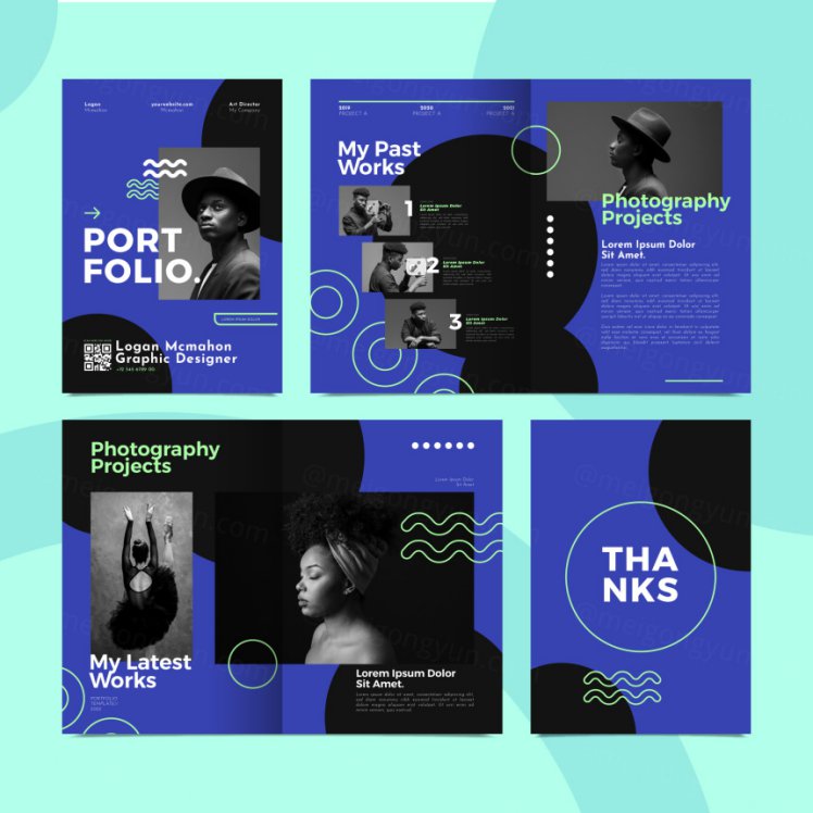 创意几何图形自由工作者简历矢量设计模板素材 Flat design portfolio template