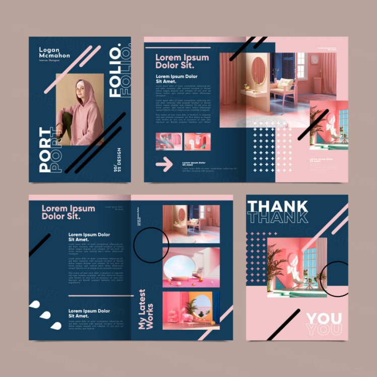 创意几何图形自由工作者简历矢量设计模板素材 Flat design portfolio template