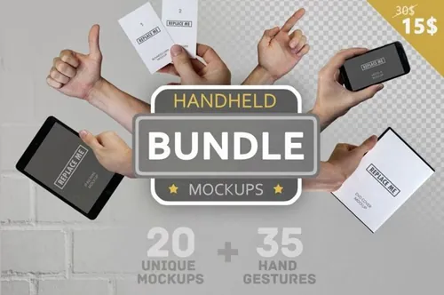 多种手势 手持苹果iPhone手机UI贴图样机模板素材 Handheld Mockups Bundle